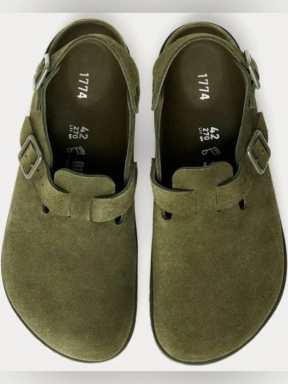 Birkenstock 1774 IV Tokio Olive Suede Double-Buckle Slingback Sandal